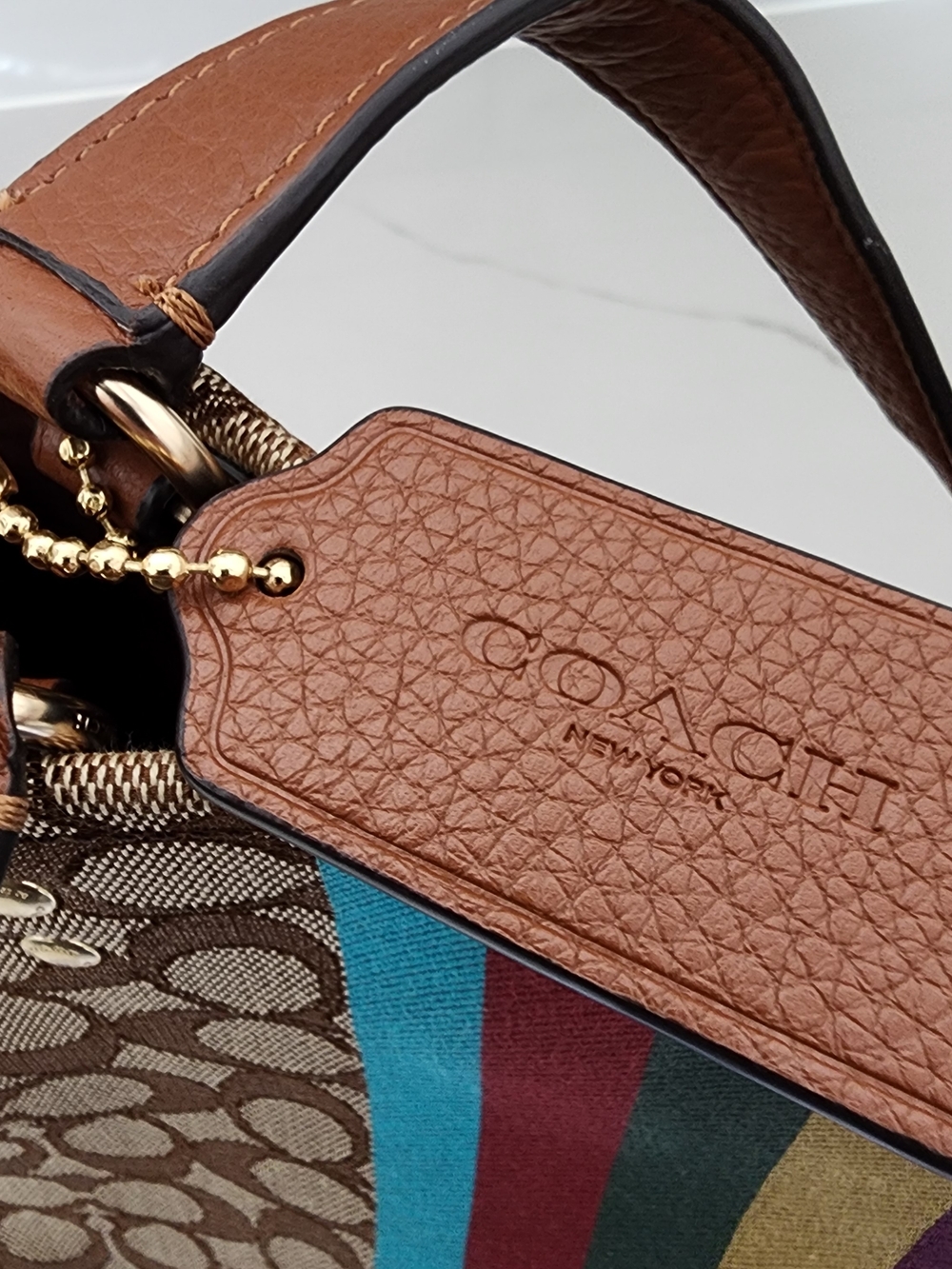 Coach Dempsey Tote 40 - Signature Jacquard Stripe & Leather Patch - Picture 8 of 16